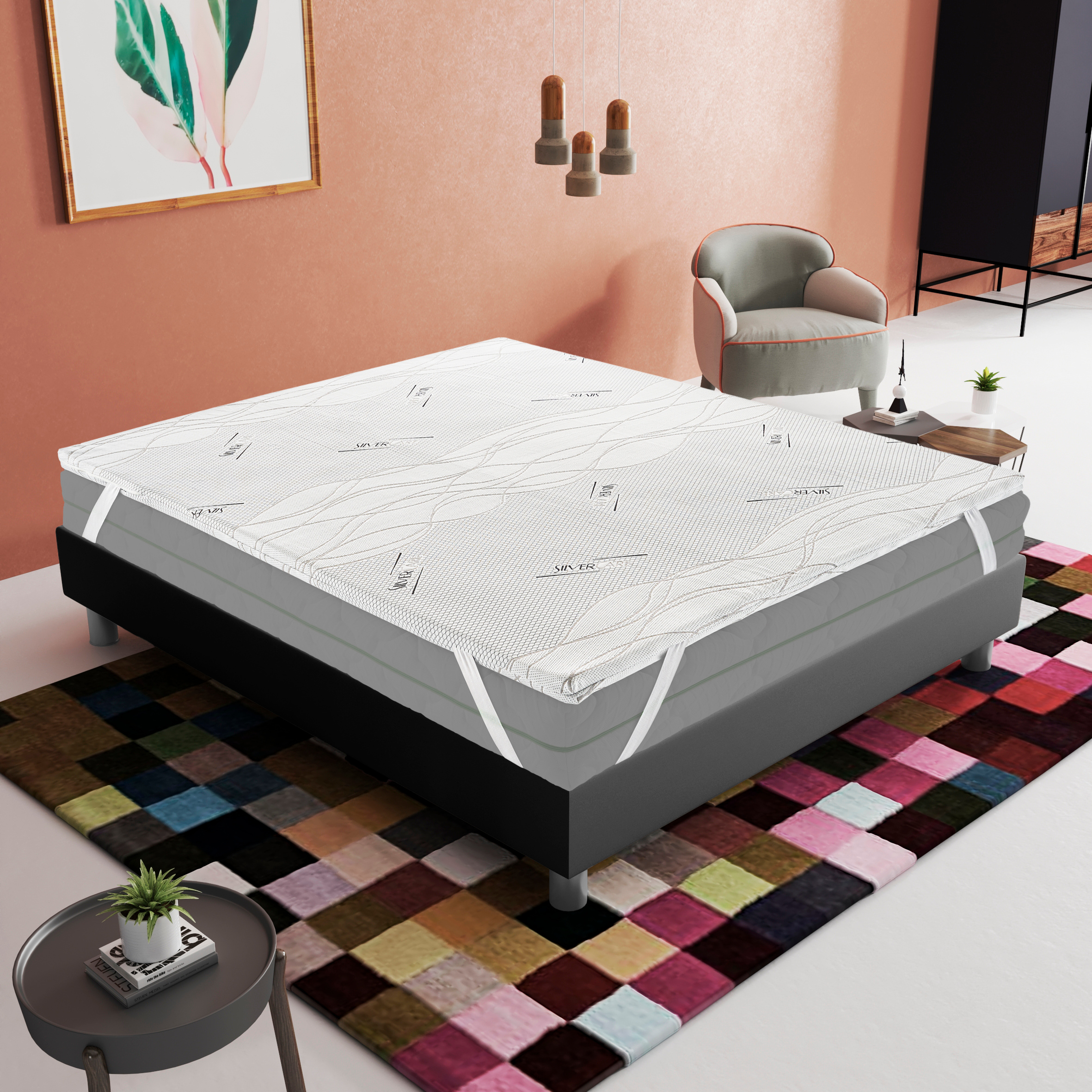 Topper Sovramaterasso, correttore di rigiditò, Altezza 5 cm, Rende il materasso troppo rigido, morbido, Fodera Silver Fresh, Rivestimento sfoderabile e lavabile in lavatrice
