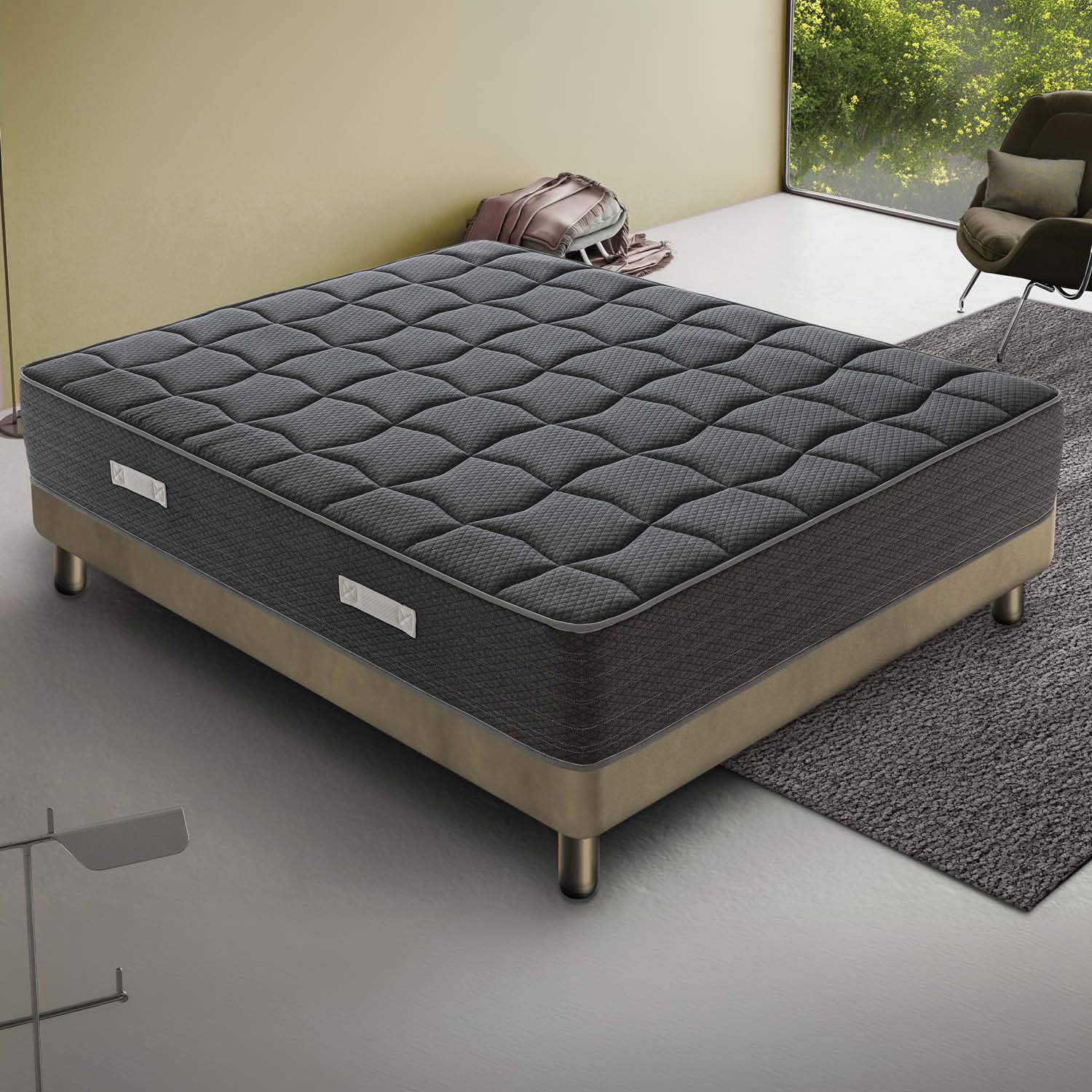 Materasso in Memory Black Graphen – Altezza 20 – Memory Adattivo – Rigido e Sostenitivo – con Zone di Supporto differenziate – Rivestimento Grapheno Rilassante – Massimo sostegno, Altamente traspirante, 11 Zone di comfort, 100% Made in italy